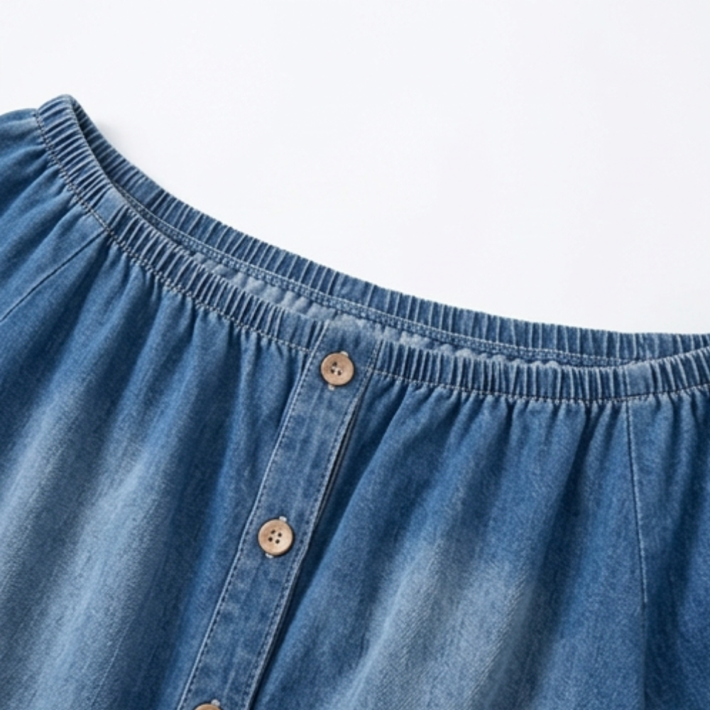 Soluna – Women's Off-Shoulder Wide-Leg Denim Jumpsuit