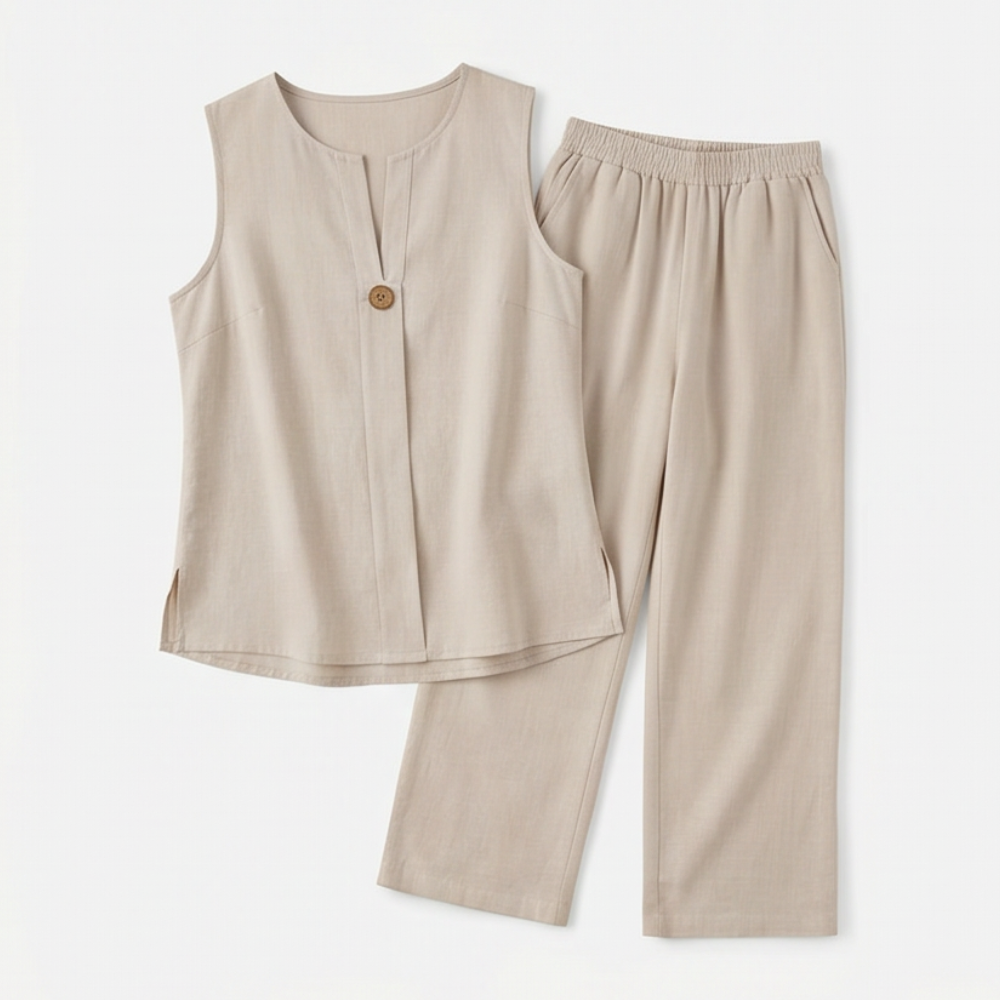Lunavia – Women's Sleeveless Linen Co-Ord Set with Wide-Leg Pants