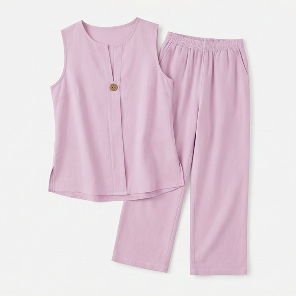 Lunavia – Women's Sleeveless Linen Co-Ord Set with Wide-Leg Pants