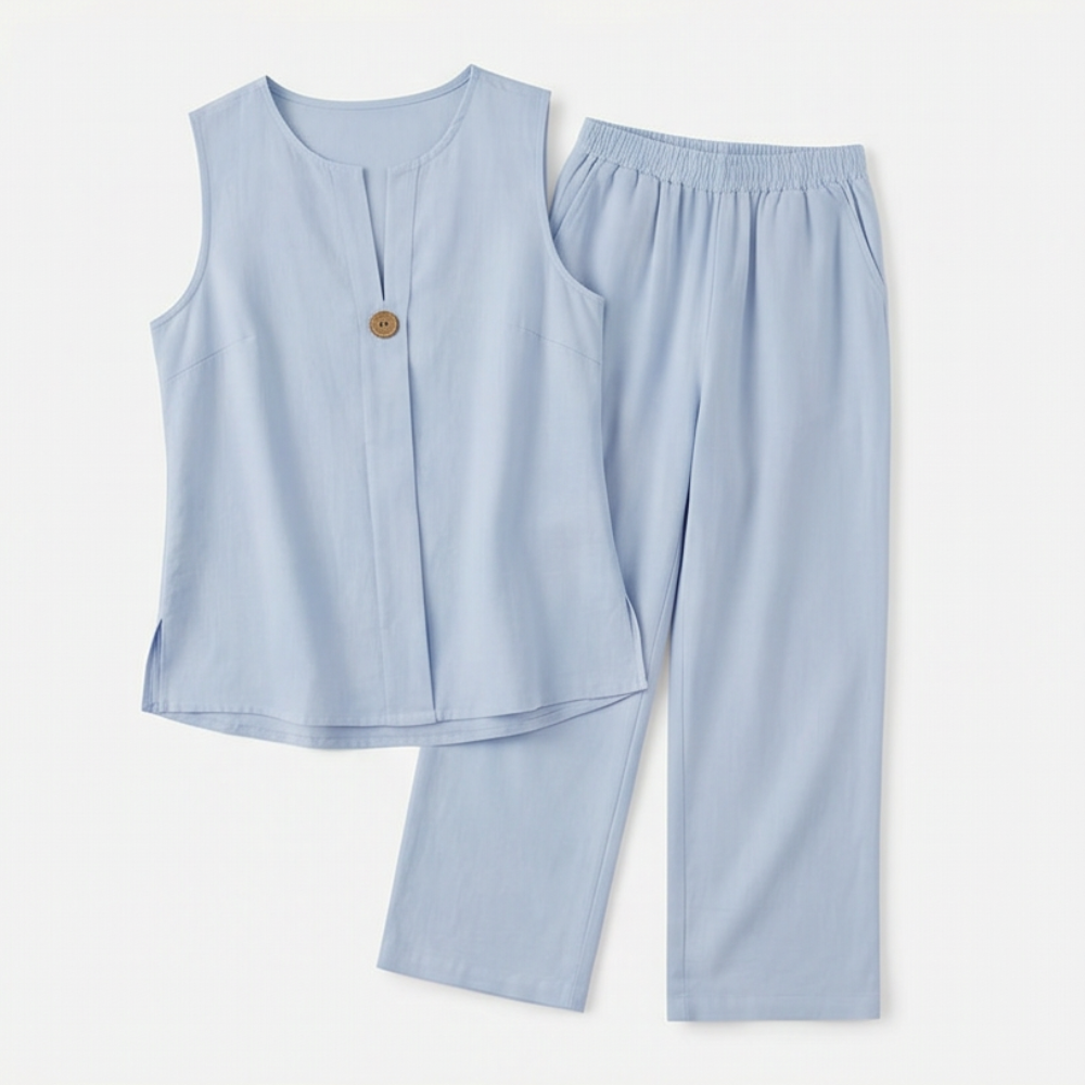 Lunavia – Women's Sleeveless Linen Co-Ord Set with Wide-Leg Pants