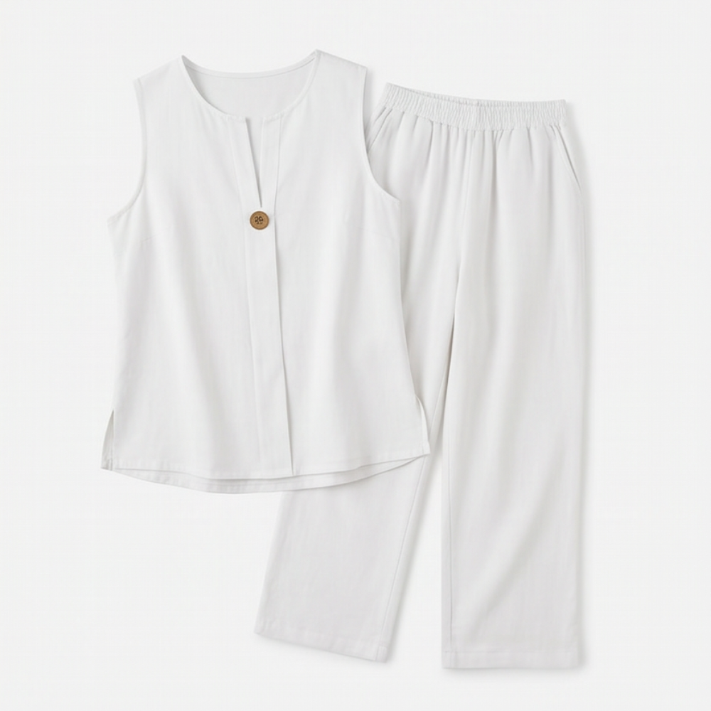 Lunavia – Women's Sleeveless Linen Co-Ord Set with Wide-Leg Pants
