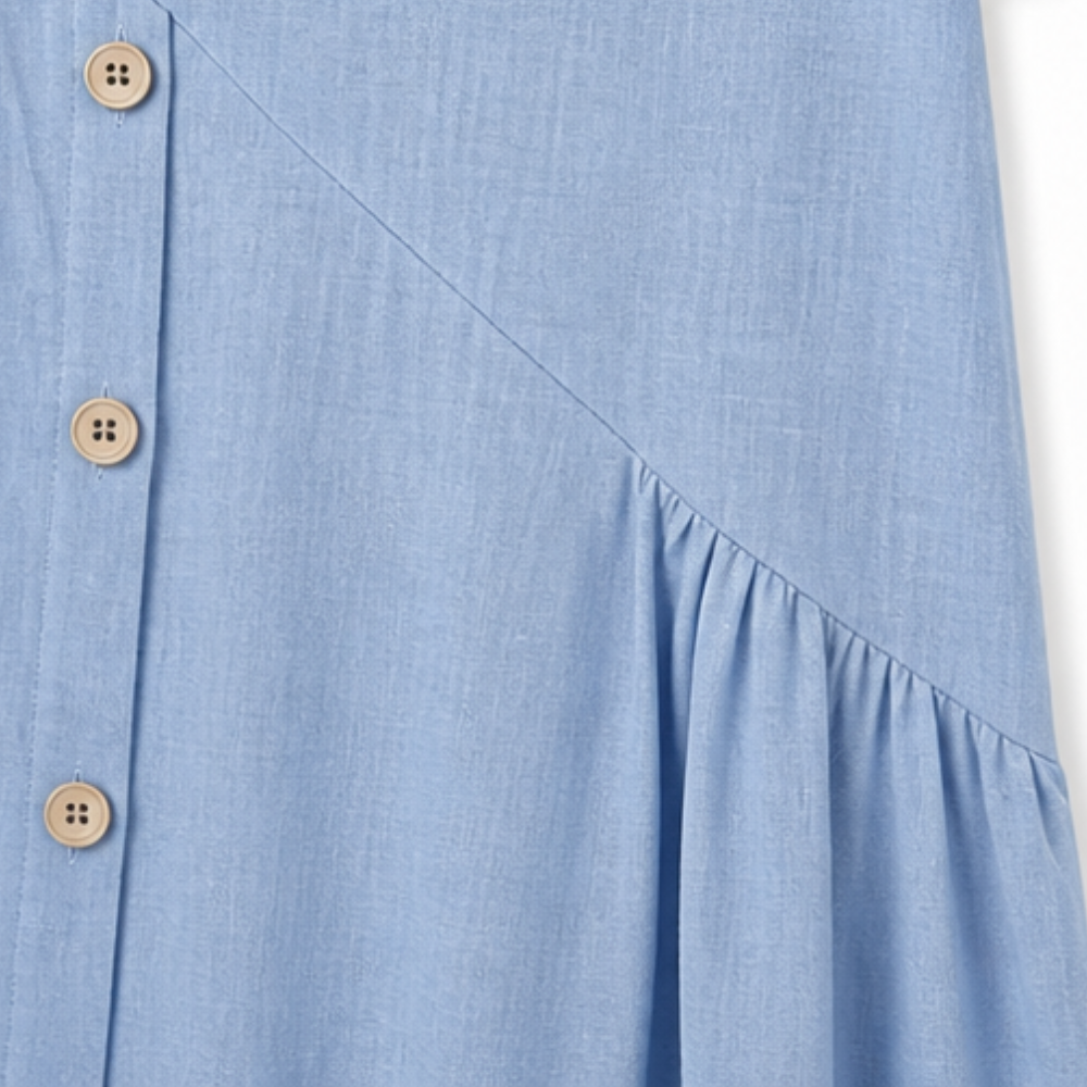 Lunavia – Women's Cotton-Linen Asymmetric Button Midi Dress