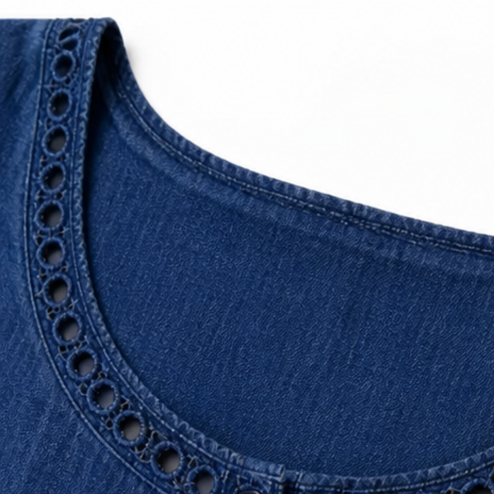 Lunavia – Women's Eyelet Trim Linen Midi Dress