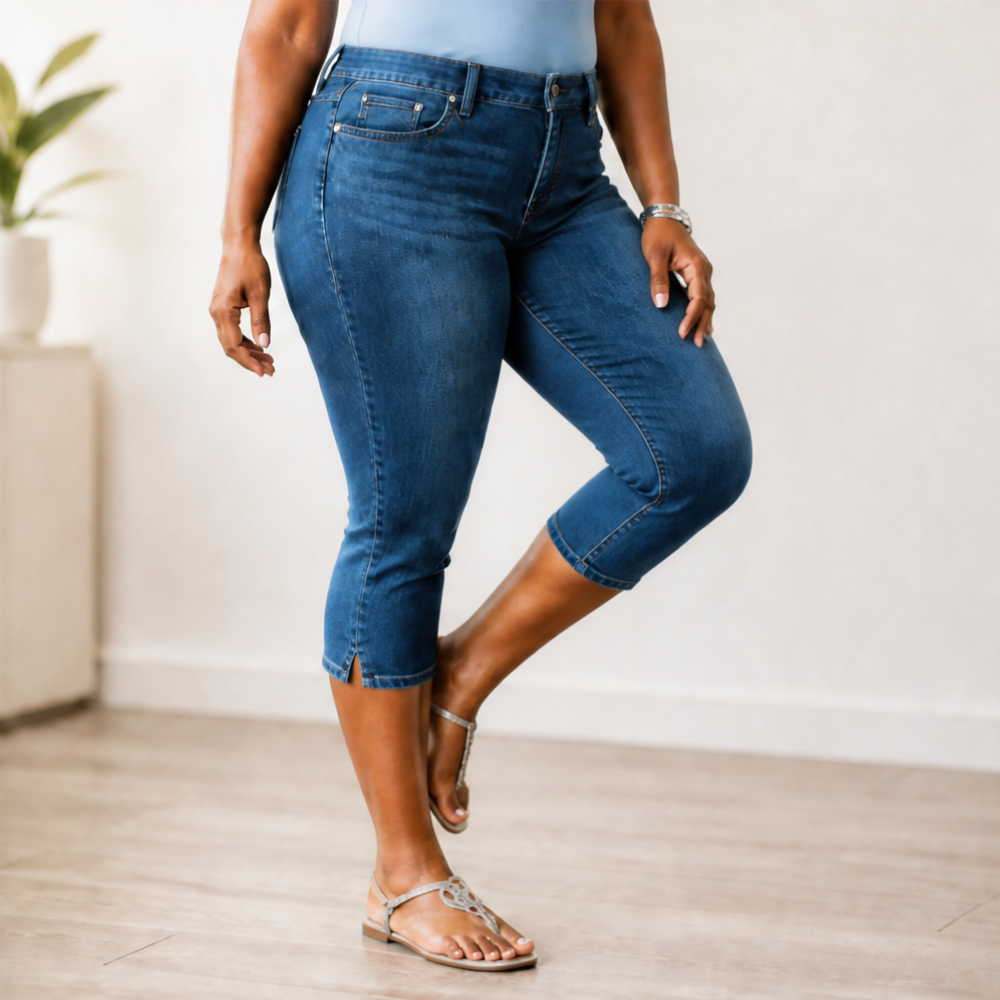 Curvella™ – Flattering High-Waist Stretch Denim Capris