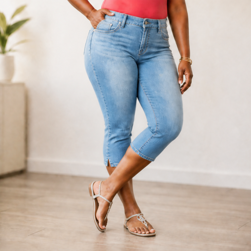 Curvella™ – Flattering High-Waist Stretch Denim Capris