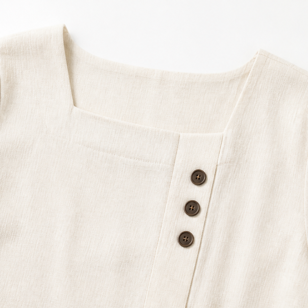 Lunelle™ – Women's Linen 2-Piece Set with Wide-Leg Pants and Button Detail