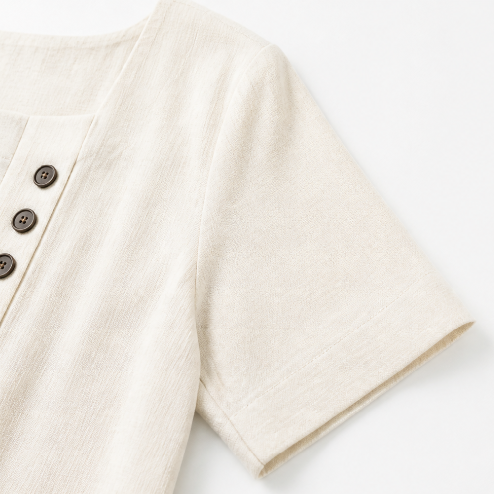 Lunelle™ – Women's Linen 2-Piece Set with Wide-Leg Pants and Button Detail