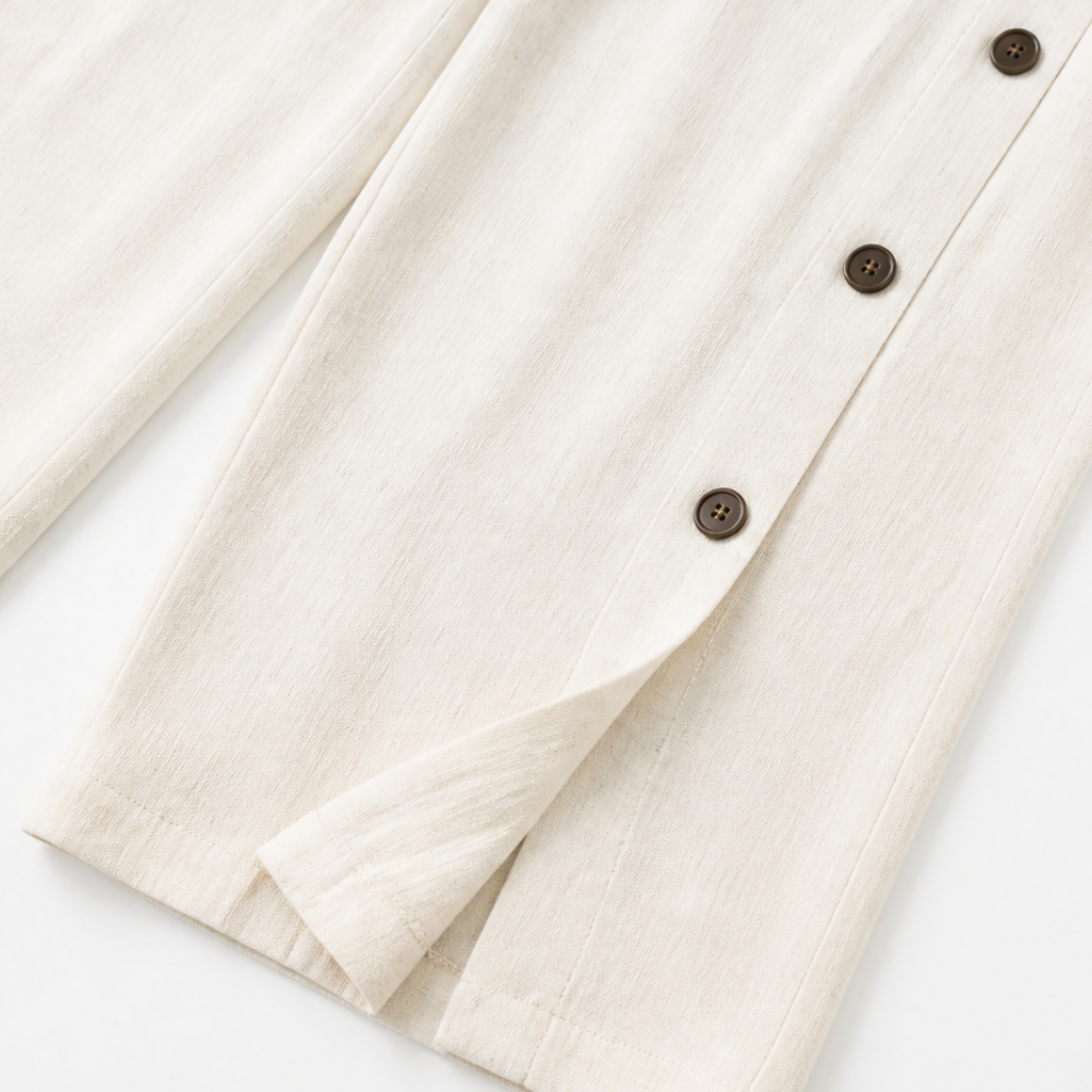 Lunelle™ – Women's Linen 2-Piece Set with Wide-Leg Pants and Button Detail