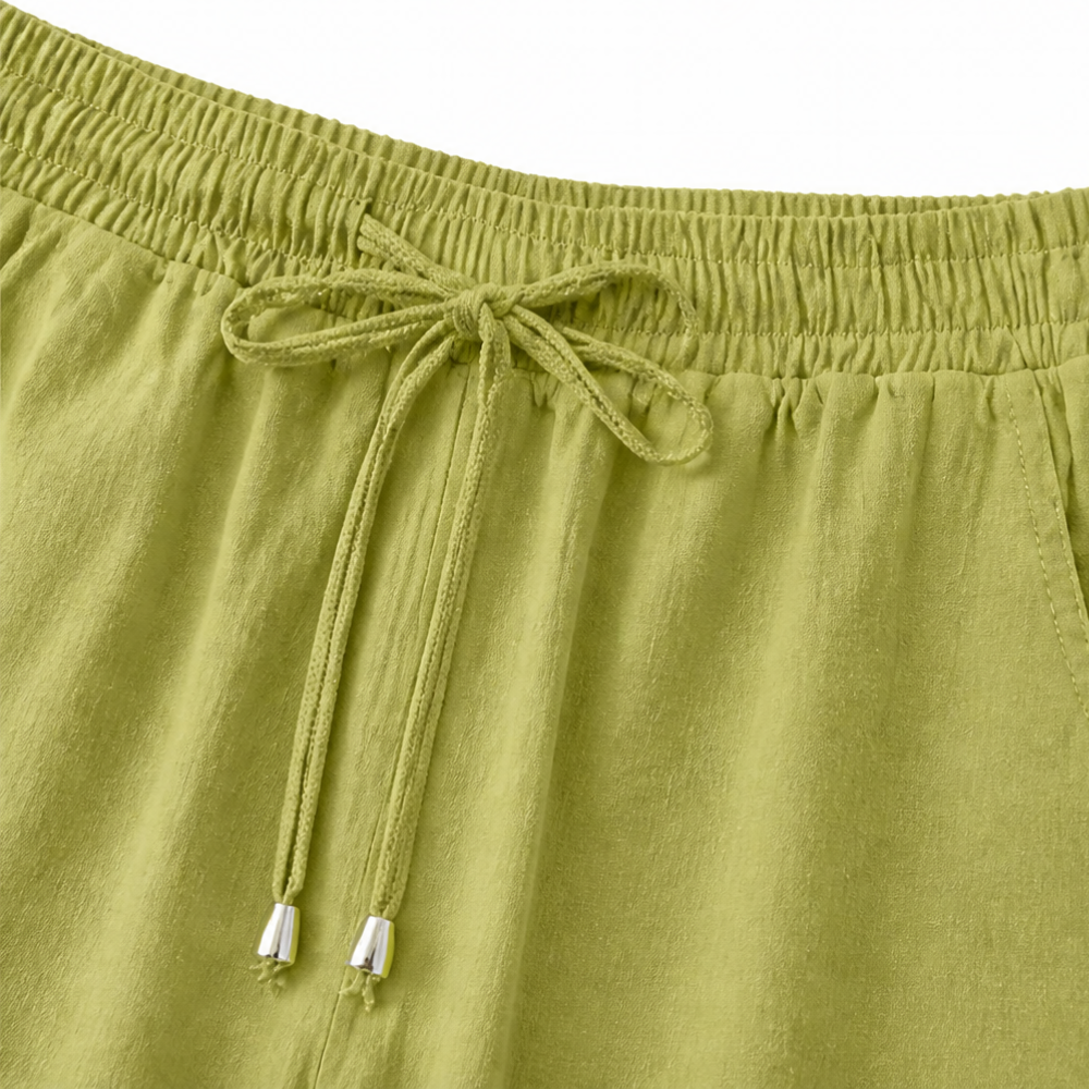 Lunessa™ – Cotton Linen 2 Piece Set Women Henley Top and Drawstring Shorts
