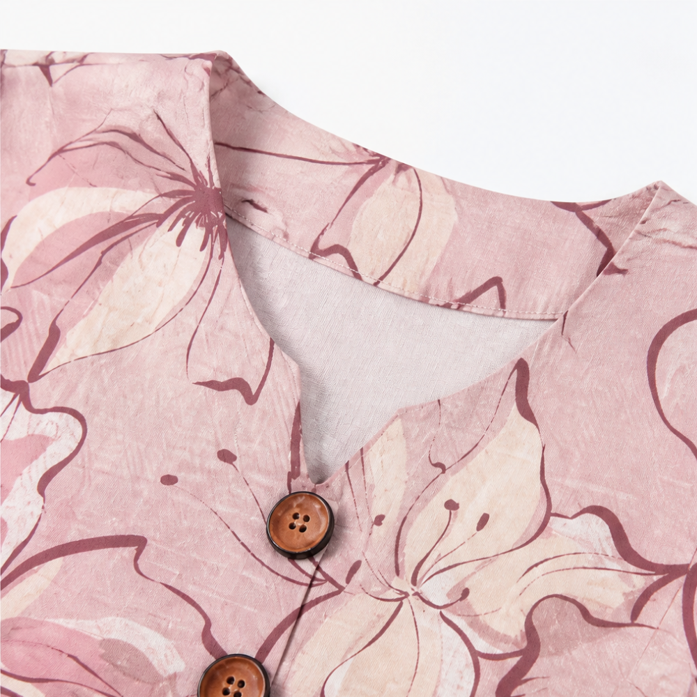 Roselisse™ – Watercolor Floral Ruffle Sleeve V-Neck Blouse