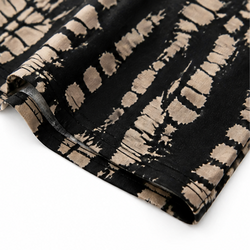 Solara – Printed A-Line Shift Dress with Short Sleeves & Buttons