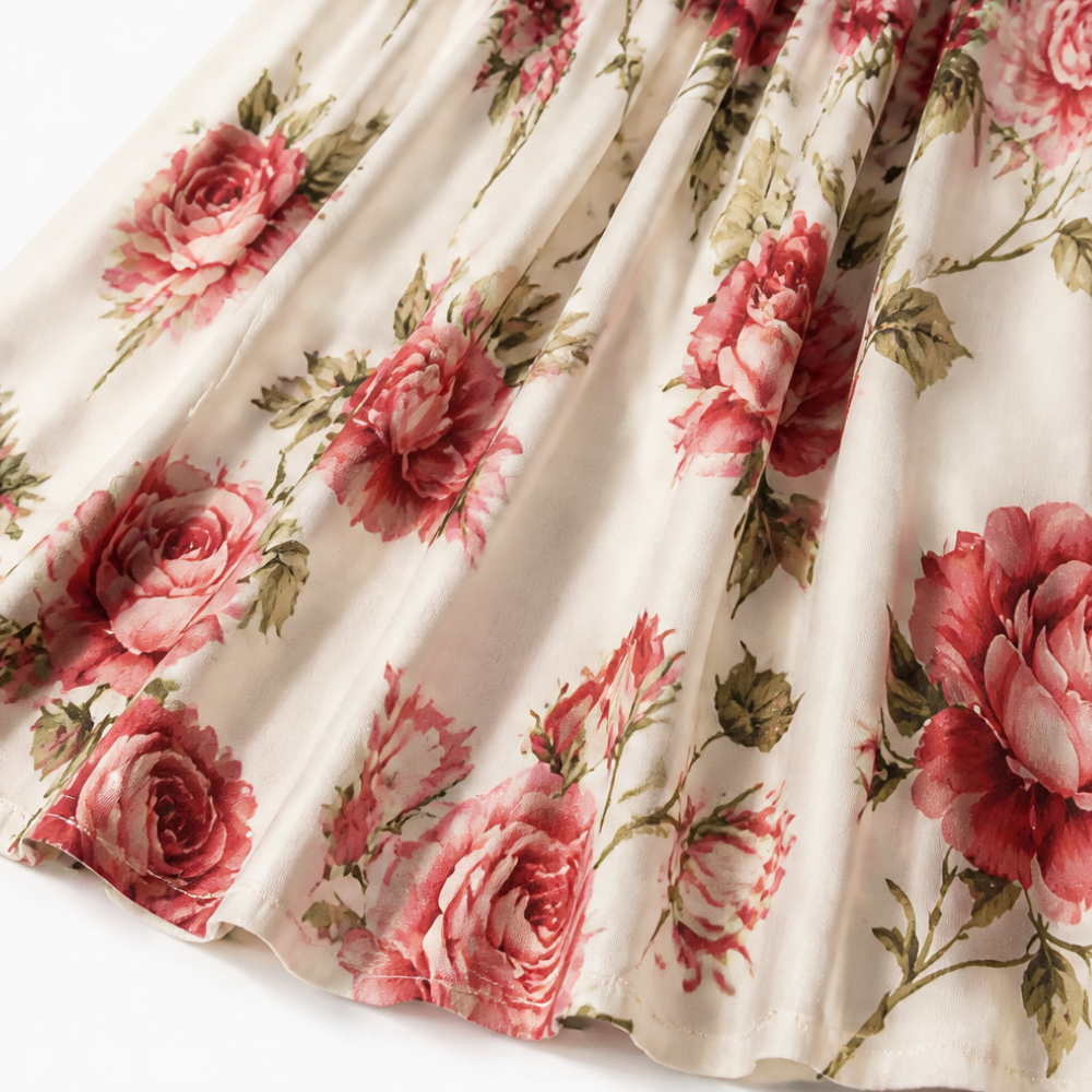 Luvelle™ – Rose Print Button-Front Maxi Dress with Long Sleeves