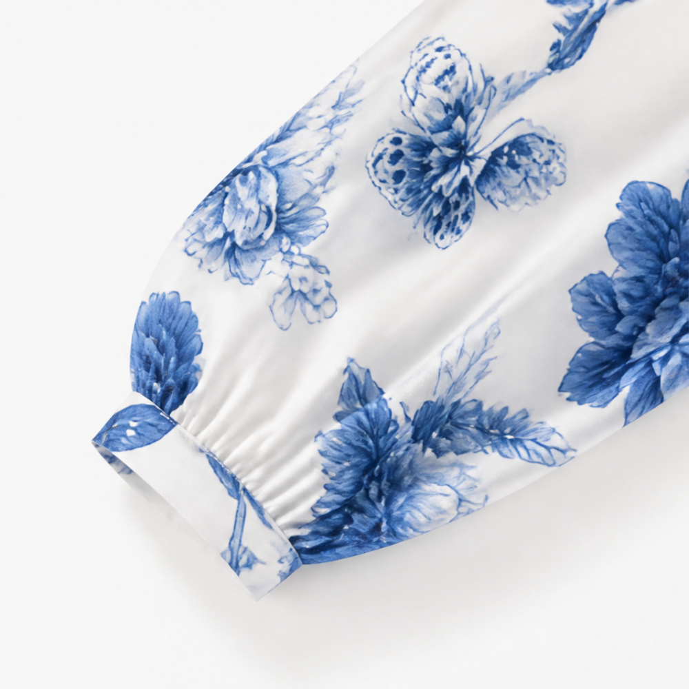 Mirabel™ – Blue Floral Peony Button-Front Maxi Shirt Dress with Pockets