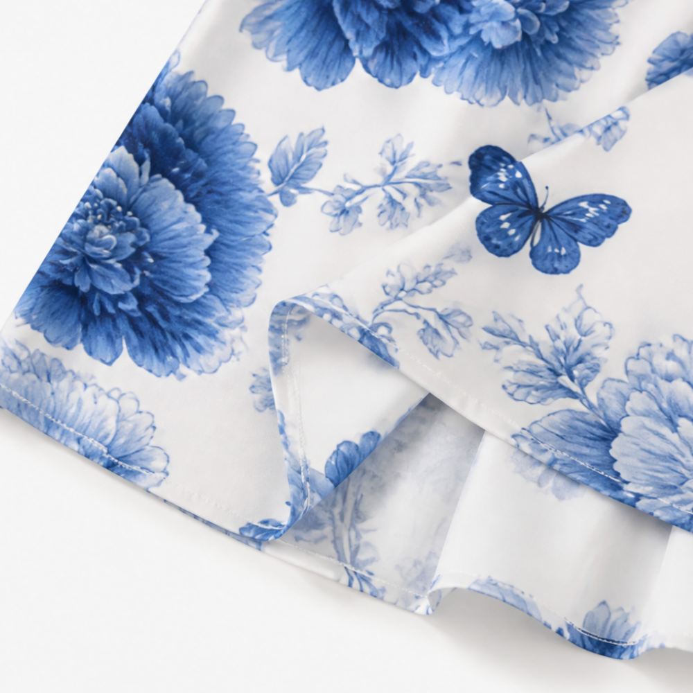 Mirabel™ – Blue Floral Peony Button-Front Maxi Shirt Dress with Pockets