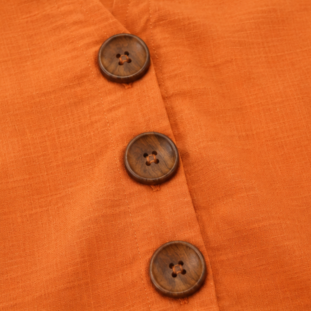 Laurelle™ – V-Neck Ruffle Sleeve Blouse with Buttons