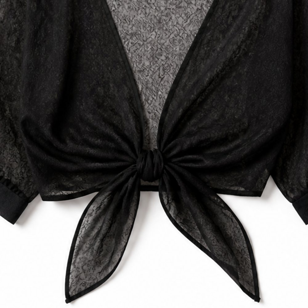 Veluna™ – Chiffon Tie-Front Top with Puff Sleeves