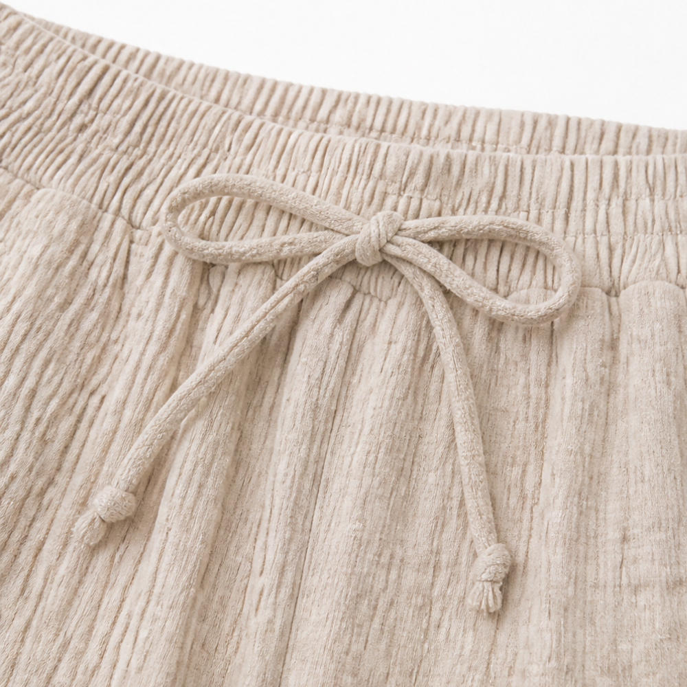 Brisella™ – Crinkle Bermuda Shorts with Drawstring Waist and Pockets