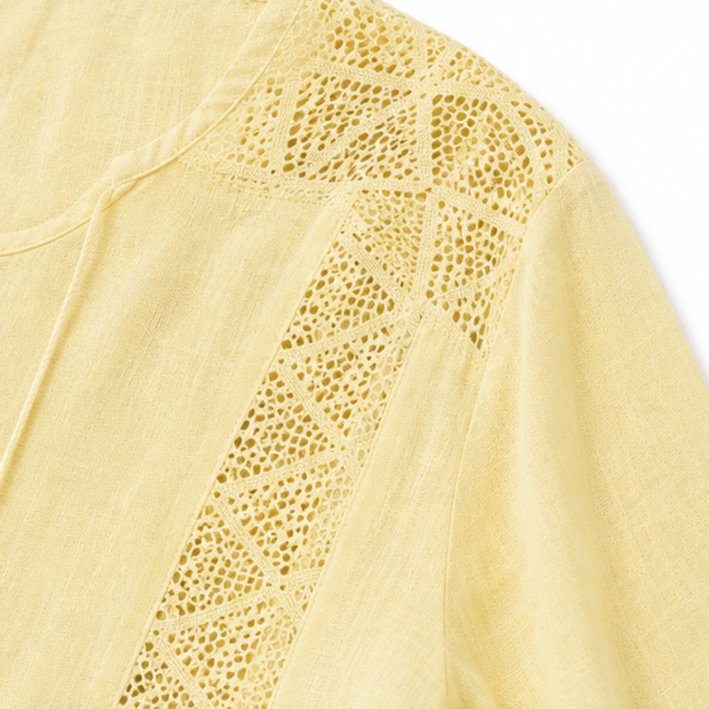 Soraya – Boho Lace Look Blouse with Tassel Tie U-Neck