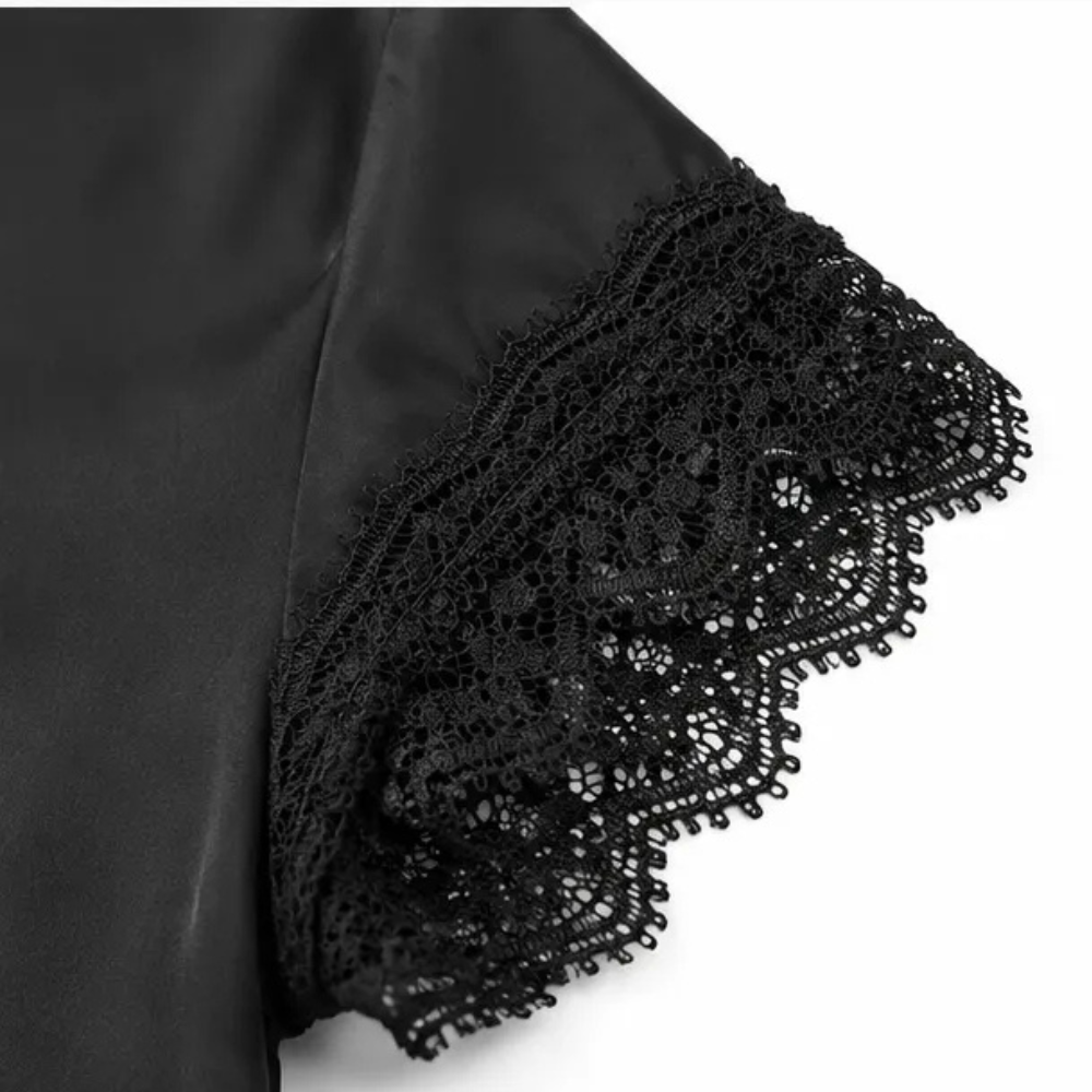 Lyselle – Satin-like Lace V-Neck Tie-Front Blouse for Women