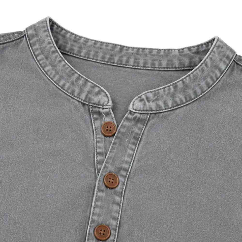 Avelyn – Henley Denim-like Tunic Top with Side Buttons for Women