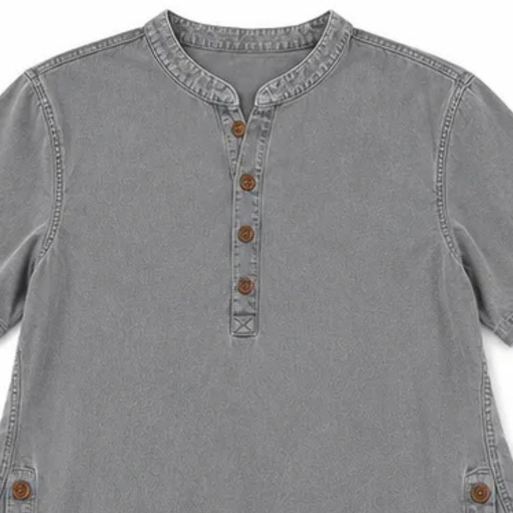 Avelyn – Henley Denim-like Tunic Top with Side Buttons for Women