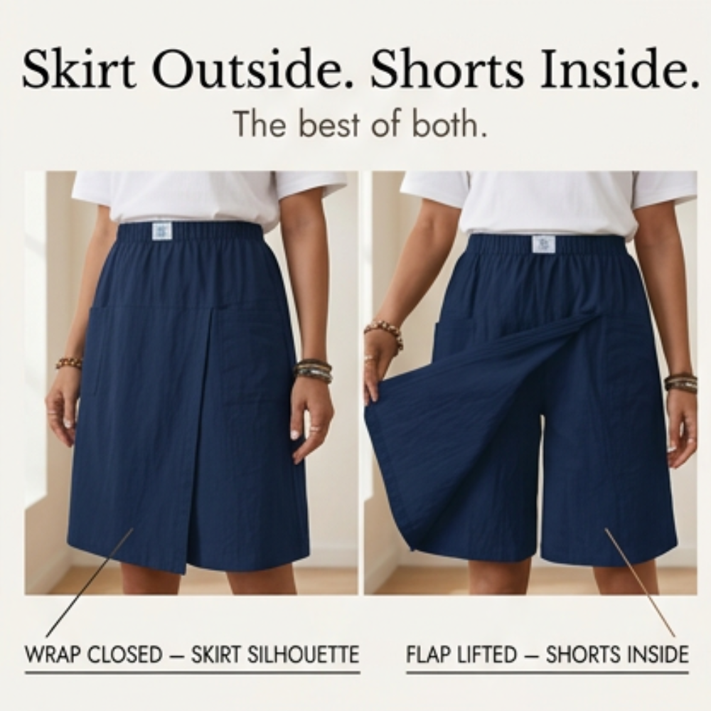 Soléva – Women's Wrap-Front Skort with Hidden Shorts