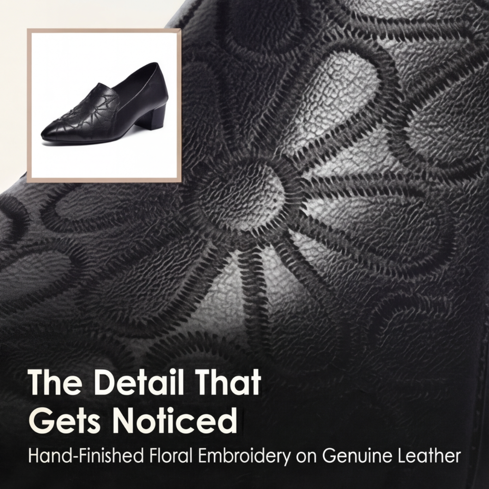 Floressa - Women's embroidered leather pumps with cushioned heel