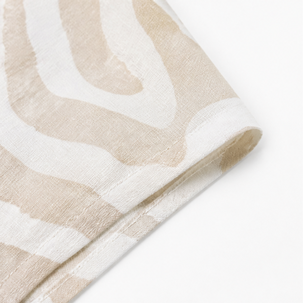 Ingrid™ – Linen Look Midi Shift Dress with Abstract Print, Cap Sleeve