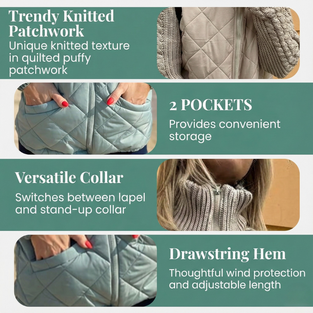Quilora – Women’s Knitted Patchwork Puffer Jacket