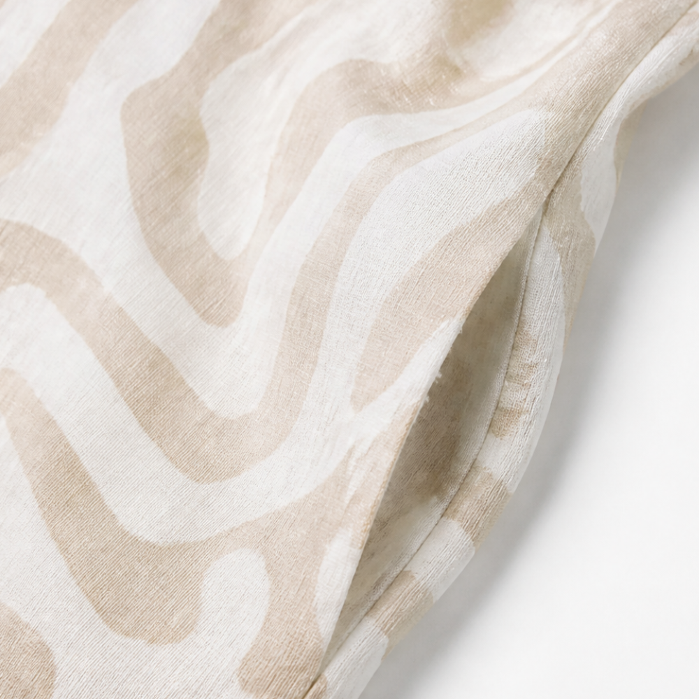 Ingrid™ – Linen Look Midi Shift Dress with Abstract Print, Cap Sleeve