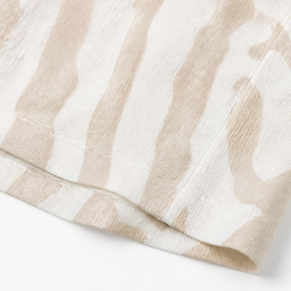 Ingrid™ – Linen Look Midi Shift Dress with Abstract Print, Cap Sleeve