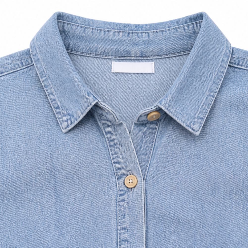 Soleil™ – Light Denim Shirt Dress with Pockets, A-Line Mini for Women