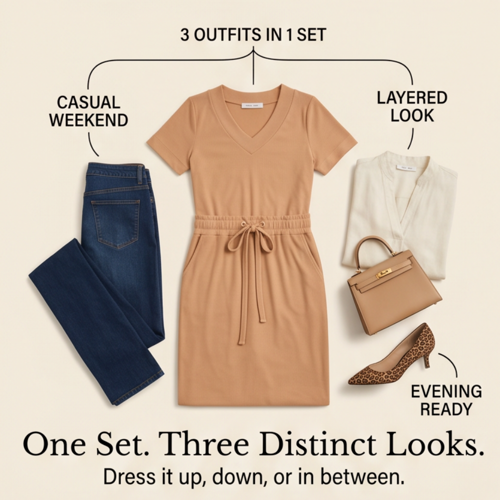 Saviya – Women's Ribbed V-Neck Top and Midi Skirt Set