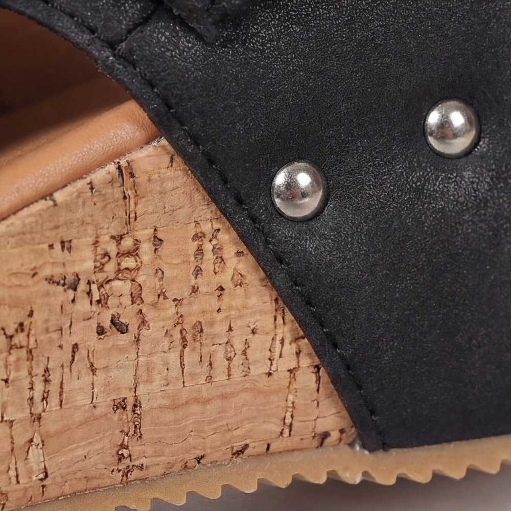 Solana – Retro Cork Wedge Sandals with Rivet Detail