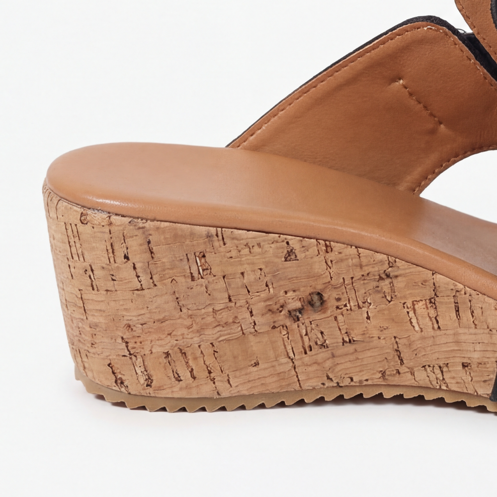 Solana – Retro Cork Wedge Sandals with Rivet Detail