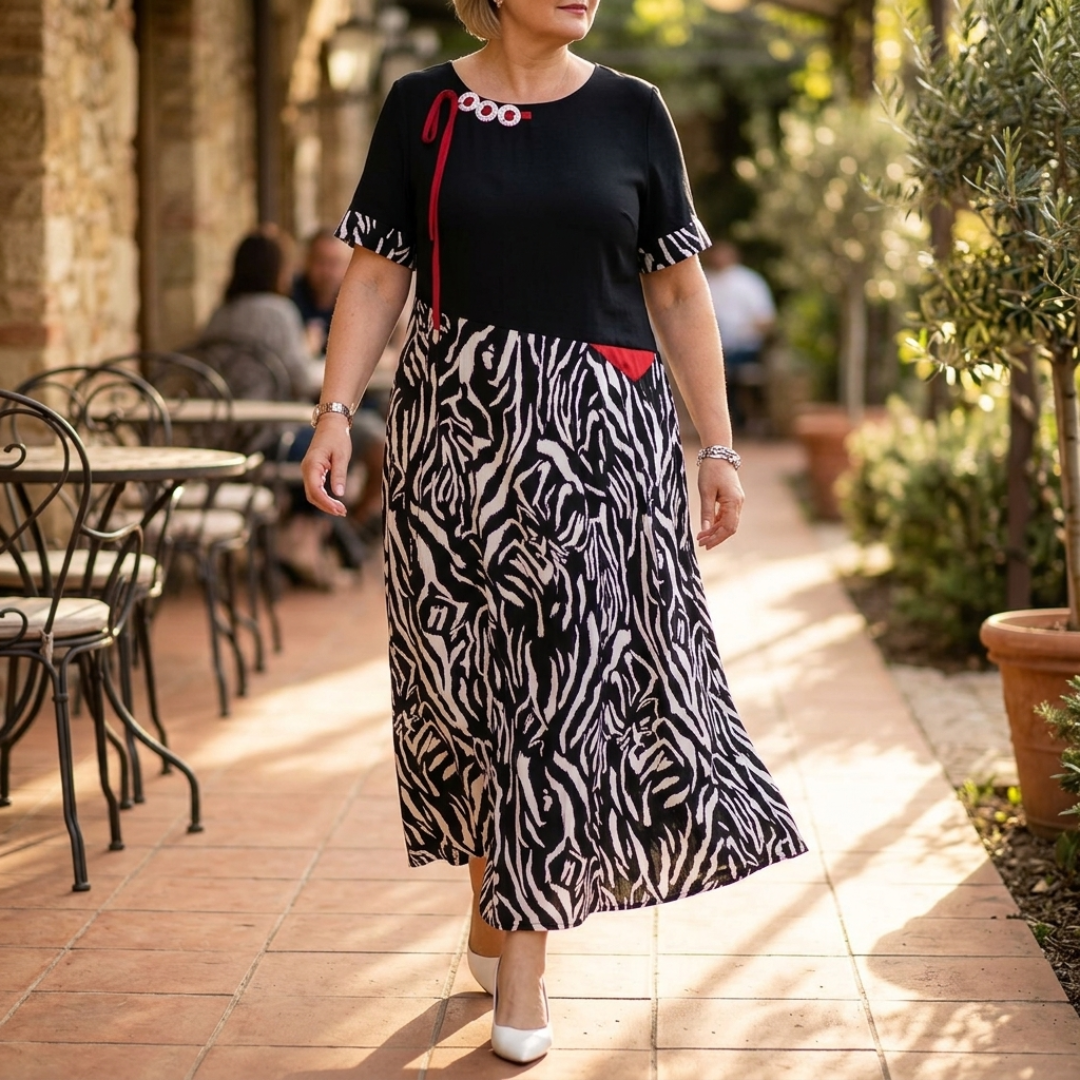 Vivara – Patchwork Zebra Print Maxi Dress for Women