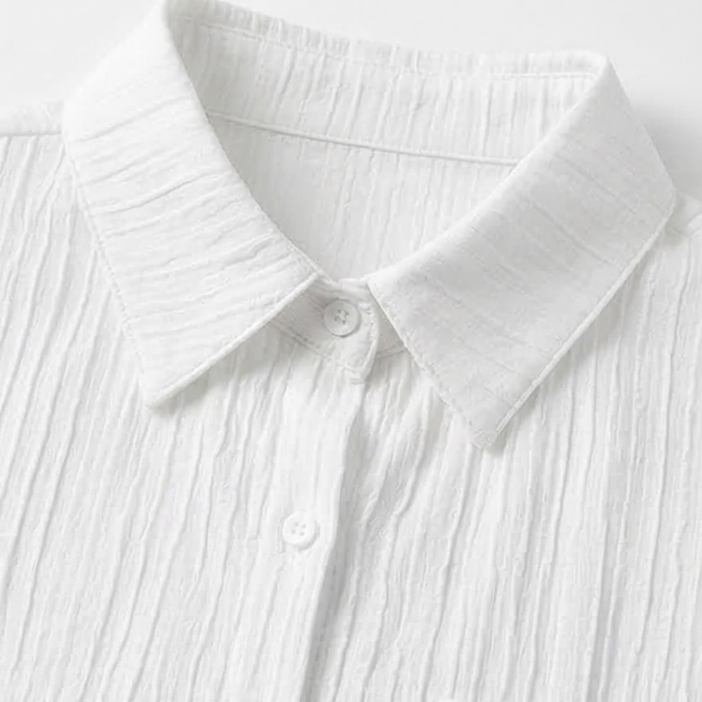 Vivara – Textured Crinkle Button Down Blouse for Women