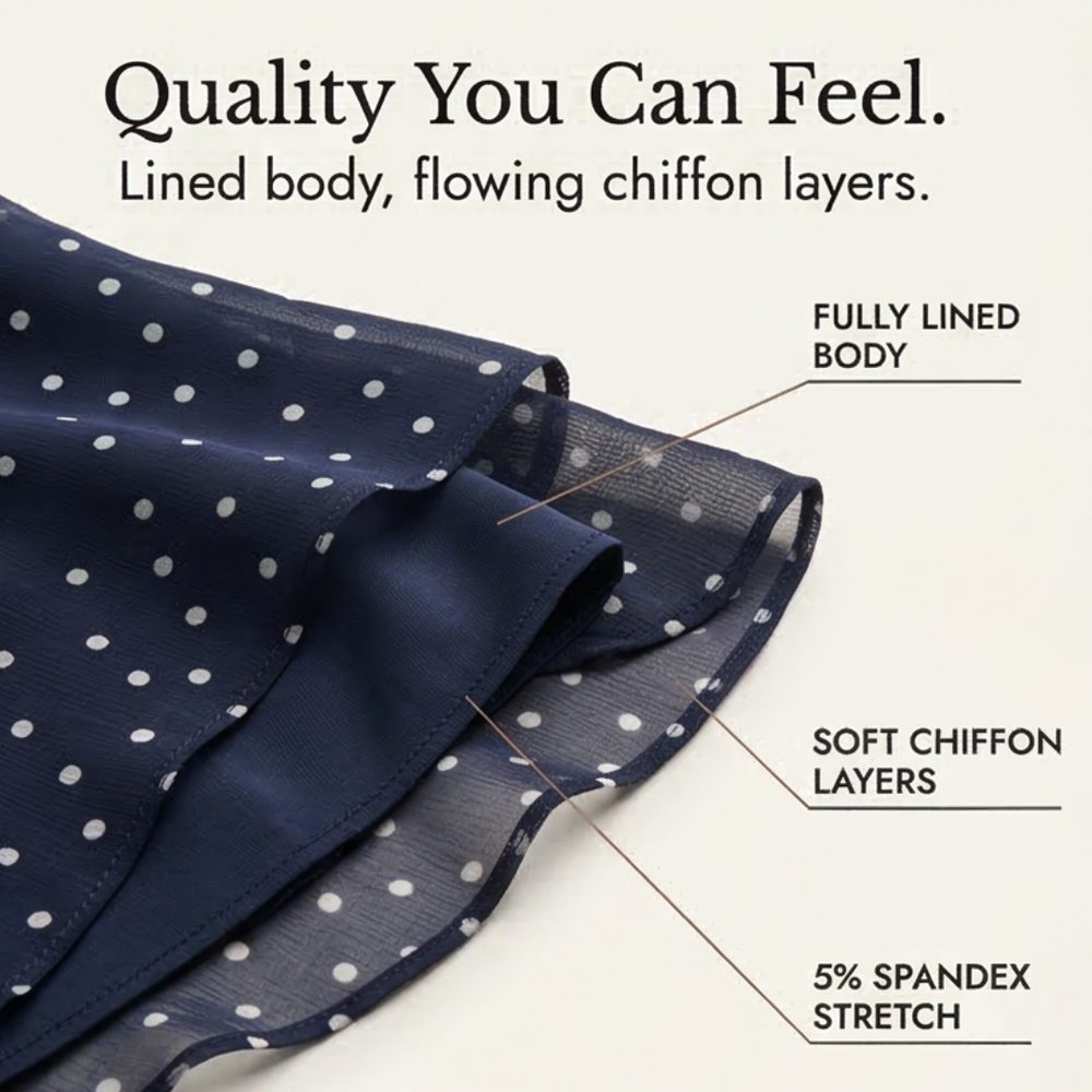 Florenne - Layered Chiffon Polka Dot Dress