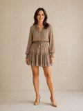 Vivara – V-Neck Ruffle Mini Dress with Lantern Sleeves