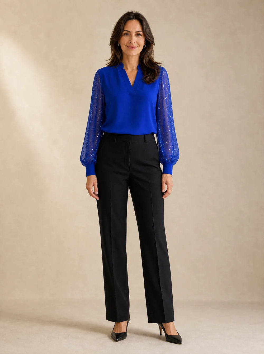 Sereya™ — V-Neck Sparkle Sleeve Blouse