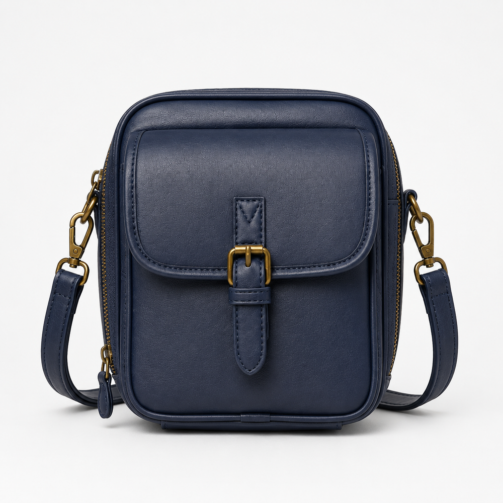 Solene – Structured PU crossbody bag with built-in wallet and glasses compartment