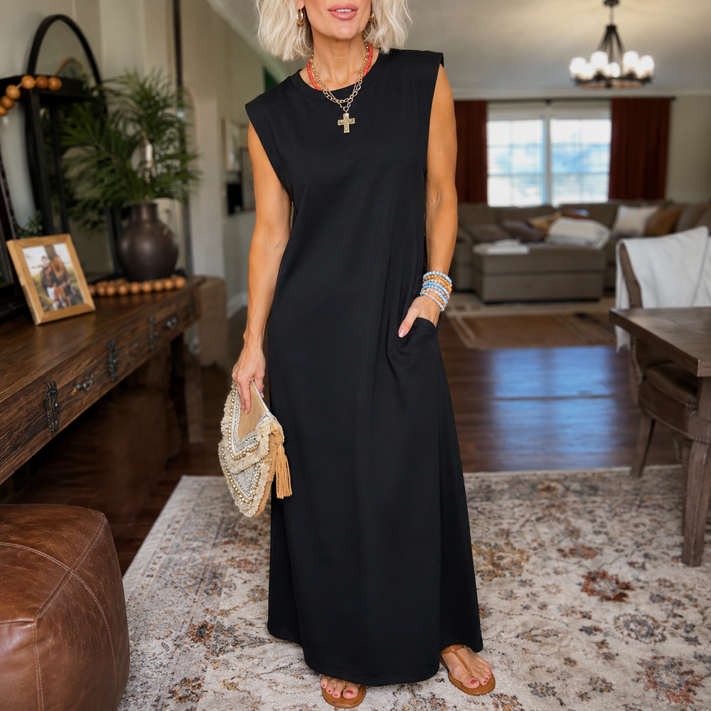 Marella™ – Wrinkle-Free Split-Hem Maxi Dress with Pockets