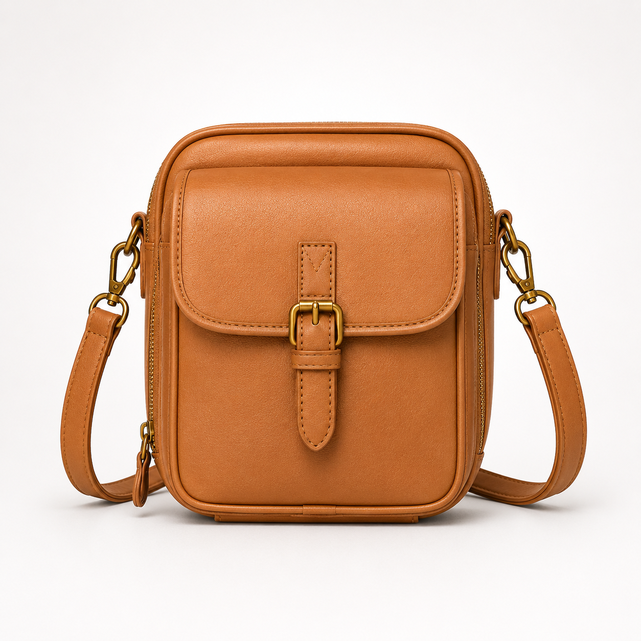 Solene – Structured PU crossbody bag with built-in wallet and glasses compartment