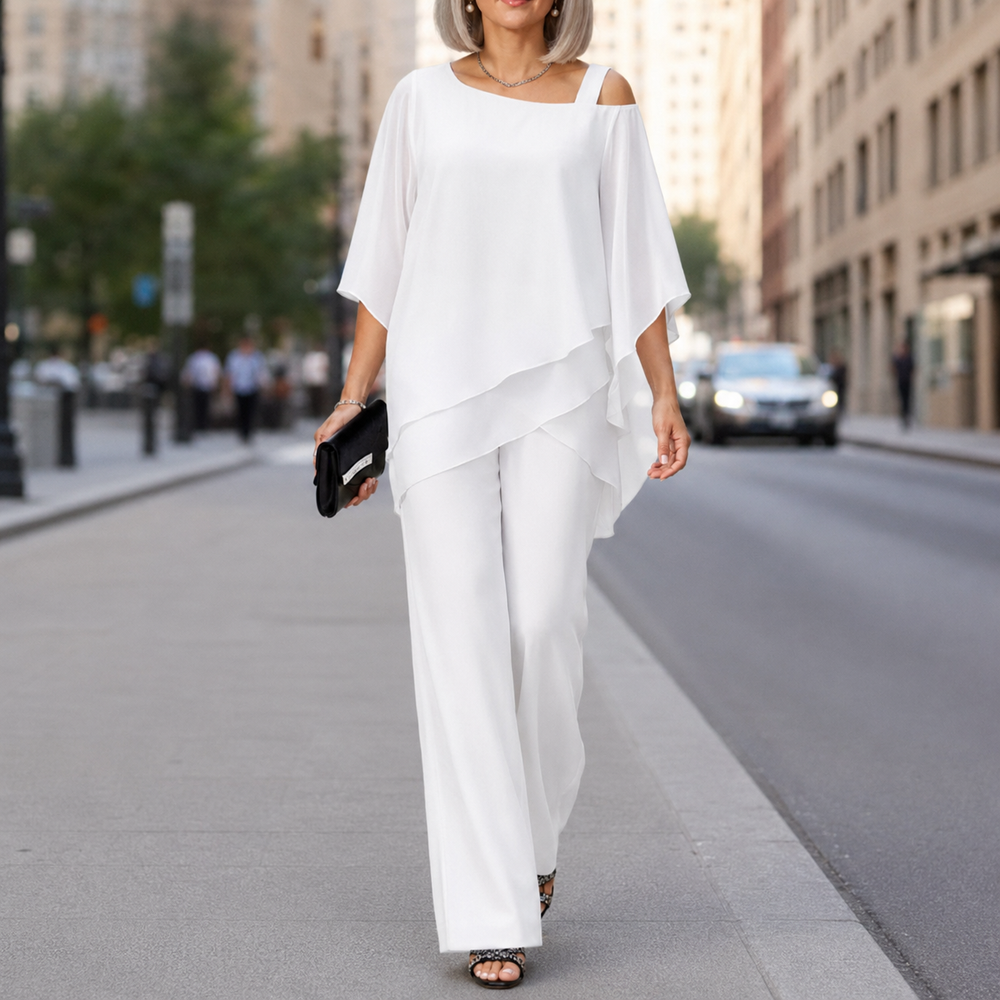 Elorvia™ – Overlay Wide Leg Pantsuit Set for Women