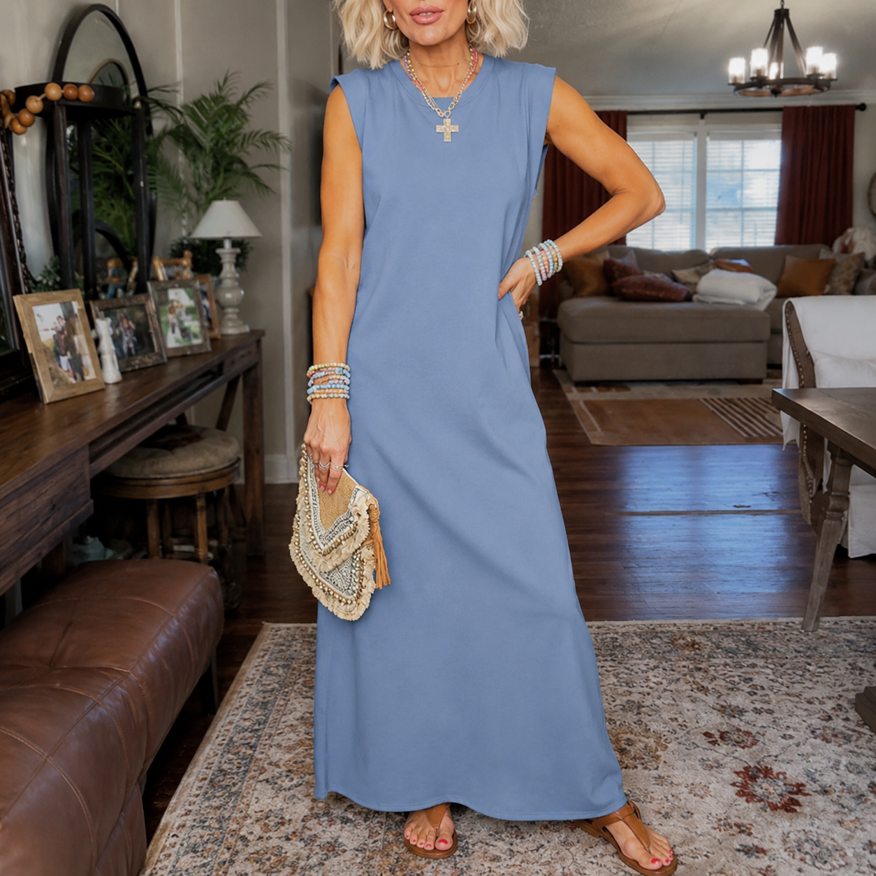Marella™ – Wrinkle-Free Split-Hem Maxi Dress with Pockets