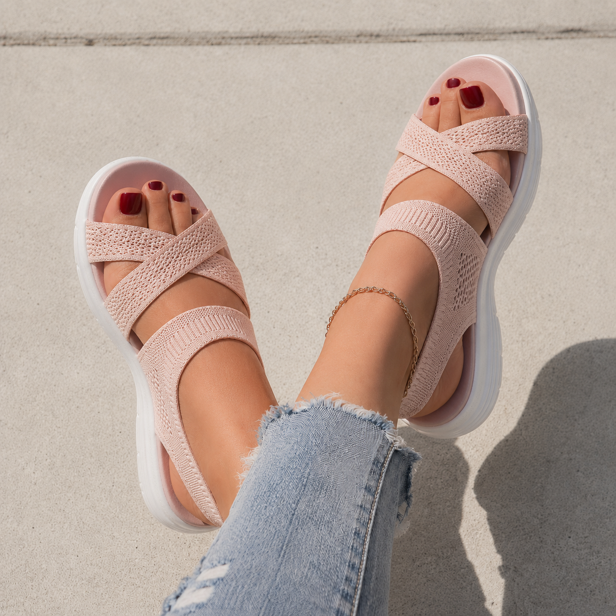 Veluna™ – Cushioned Stretch Knit Cross Strap Sandals for Women