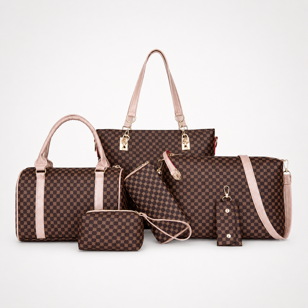 Carrelle – 6-Piece Checkered Handbag Set, Tote Crossbody Wallet for Women