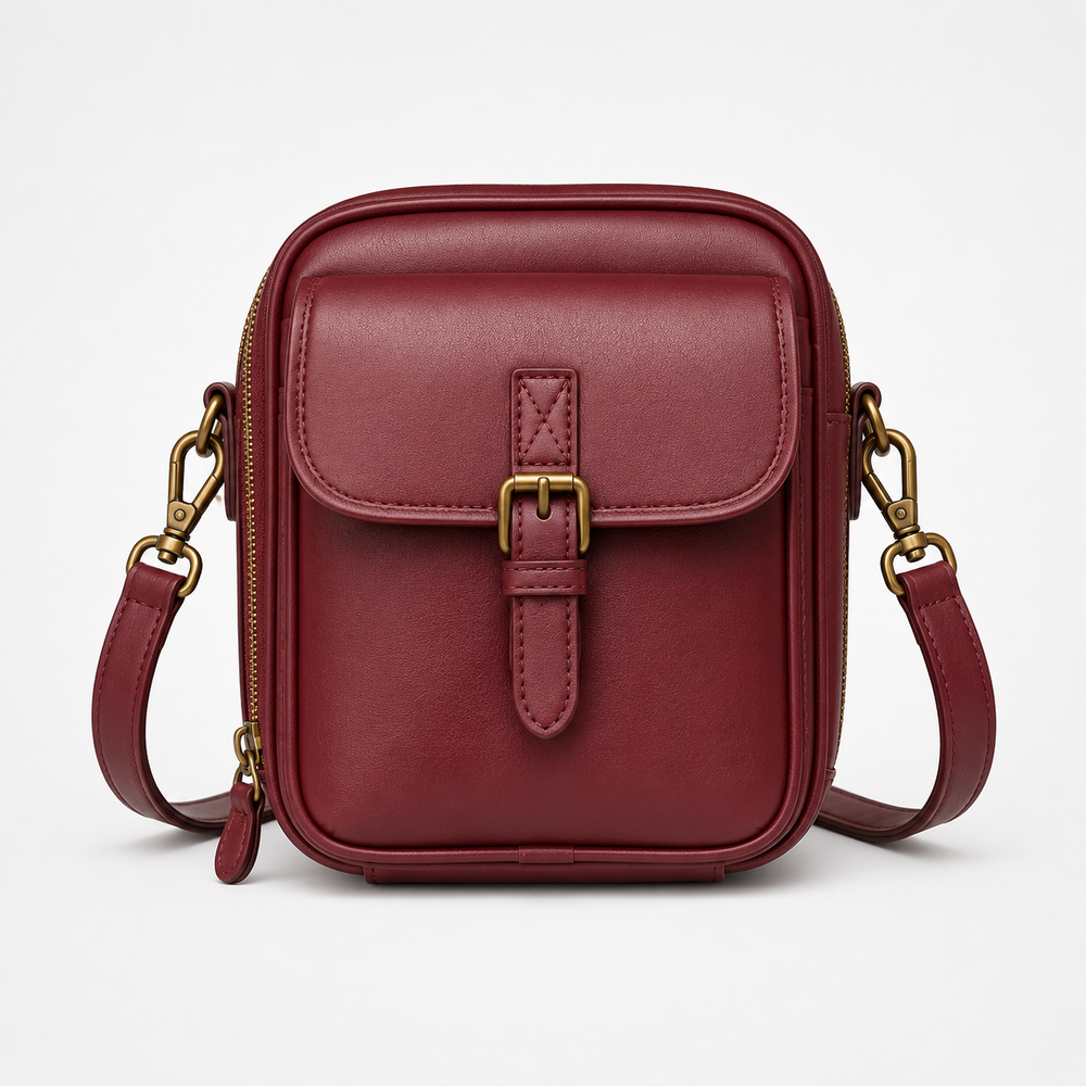 Solene – Structured PU crossbody bag with built-in wallet and glasses compartment