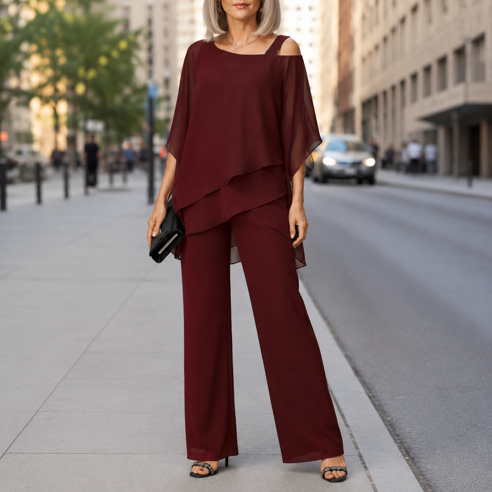 Elorvia™ – Overlay Wide Leg Pantsuit Set for Women
