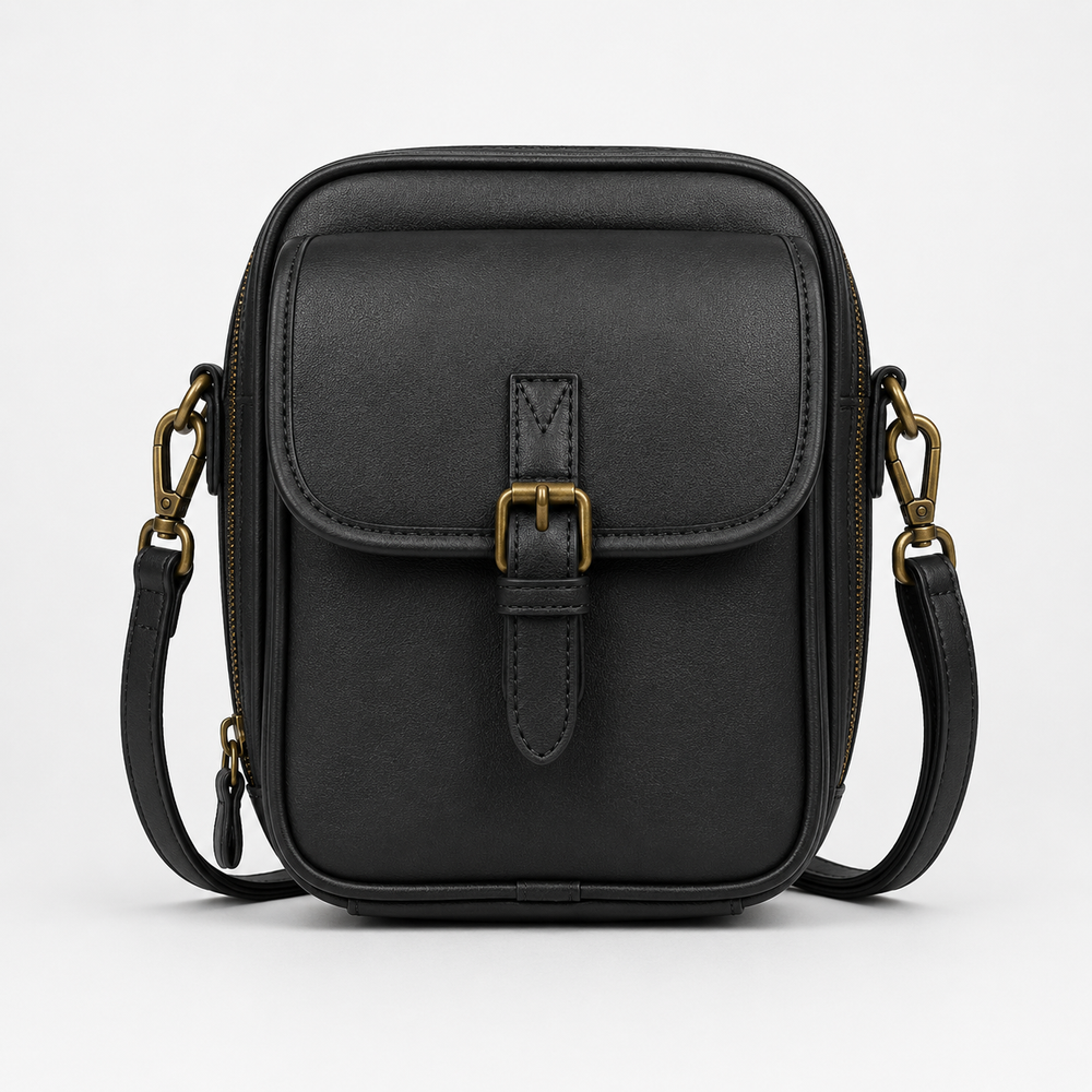 Solene – Structured PU crossbody bag with built-in wallet and glasses compartment